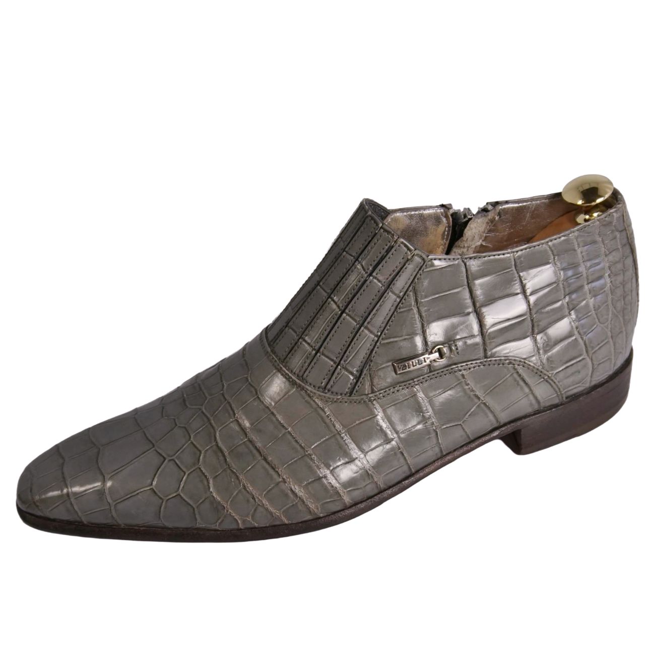 【美品】ジリー ZILLI レザーシューズ クロコダイル ワニ革 サイドジップ ビジネスシューズ 革靴 メンズ 7(26cm相当) グレー【中古】