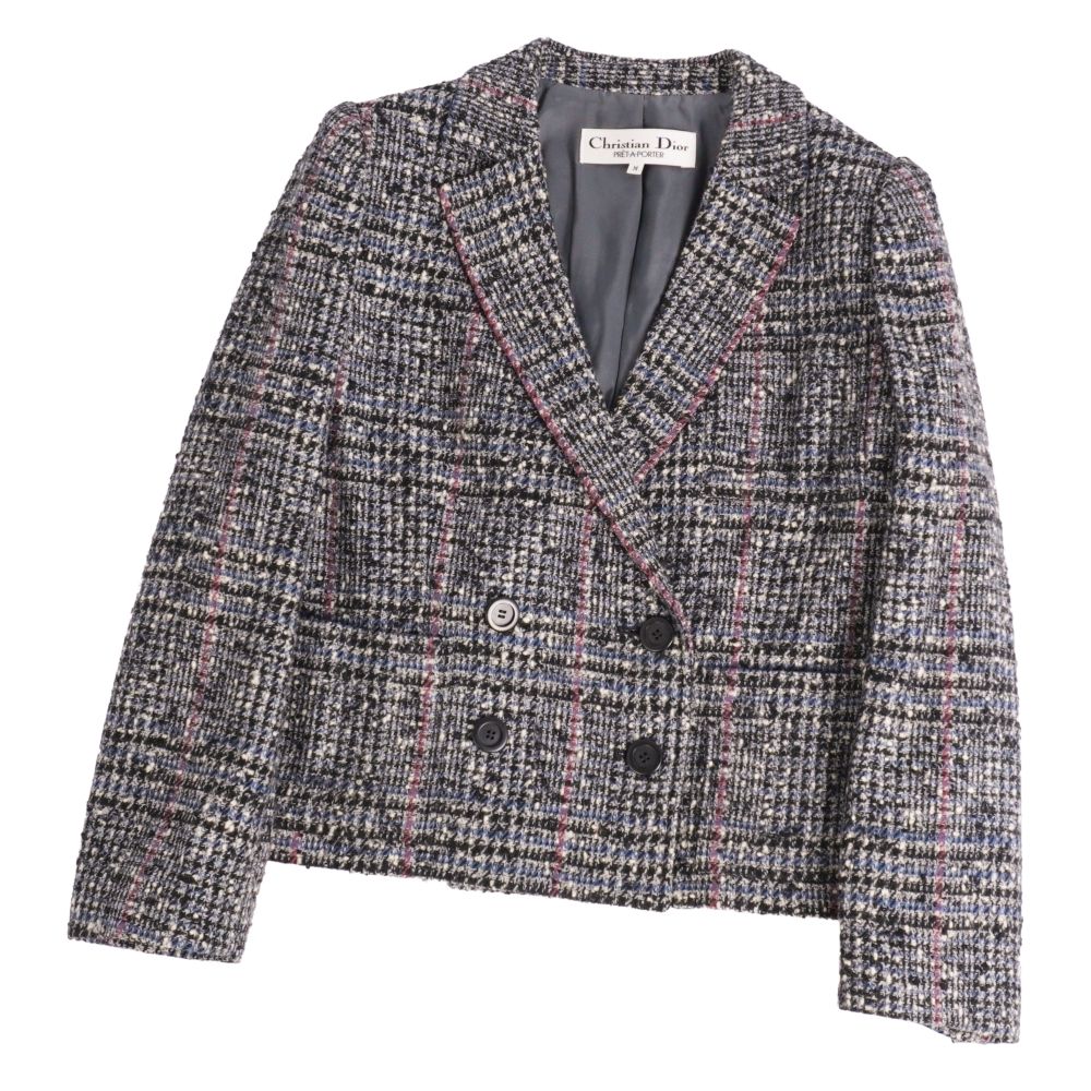 【極美品】Vintage ディオール Christian Dior 上衣 ダブル乳ぶさ 羊毛 ツィード アウター レディース M 薄墨色【中古】