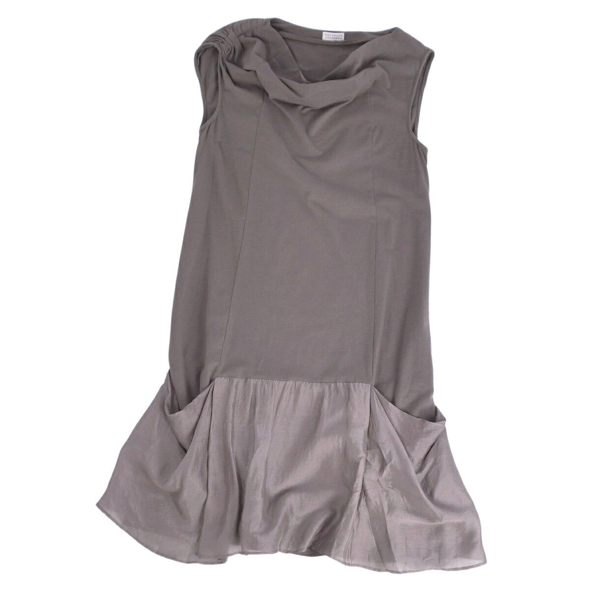 【美品】ブルネロクチネリ BRUNELLO CUCINELLI ワンピース ノースリーブ コットン トップス レディース イタリア製 XL グレー【中古】
