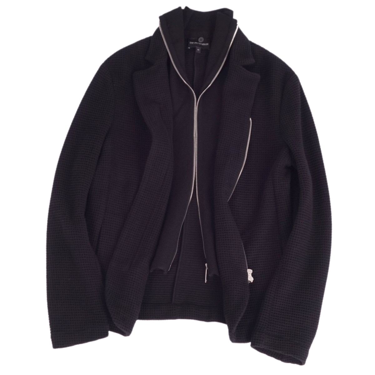 【美品】エンポリオアルマーニ EMPORIO ARMANI 上衣 編み物 プルオーバー 花の冠yd 毛糸 ジップアップ アウター メンズ 44(S好いかげんに) 黒いこと【中古】