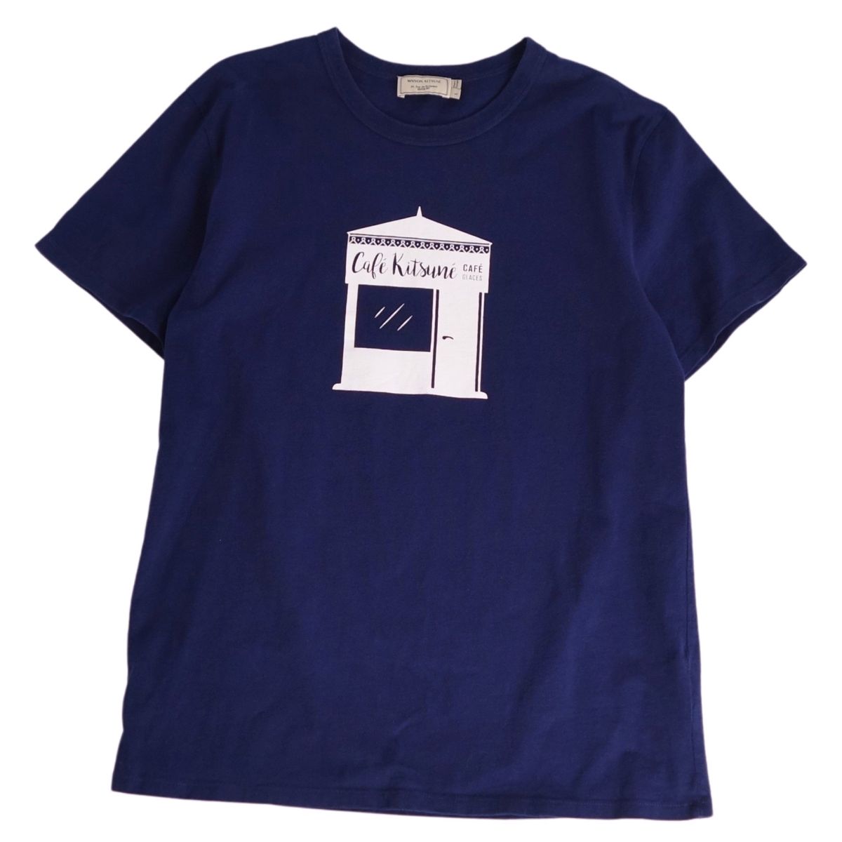 【美品】メゾンキツネ MAISON KITSUNE Tシャツ カットソー ショートスリーブ 半袖 コットン トップス メンズ L ネイビー【中古】
