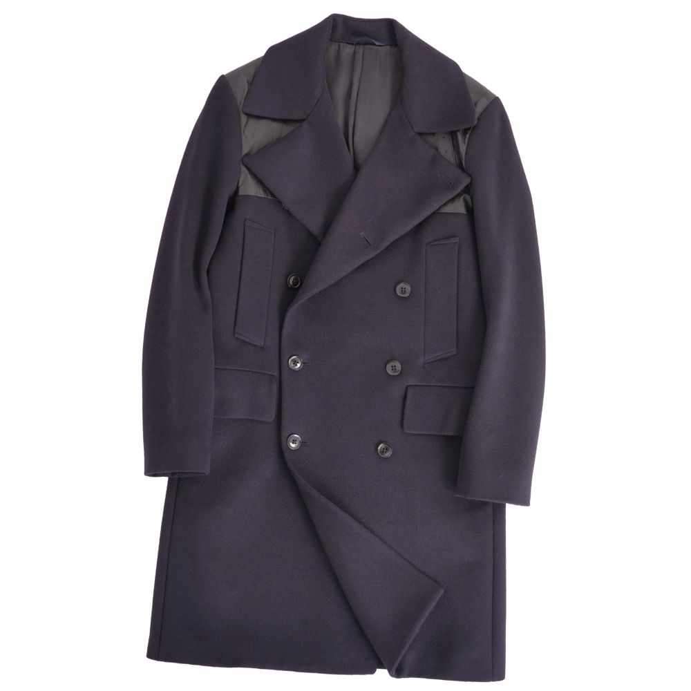 【美品】ポール・スミス Paul Smith コート ロングコート ダブルブレスト ウール ラムレザー アウター メンズ 日本製 S ネイビー【中古】