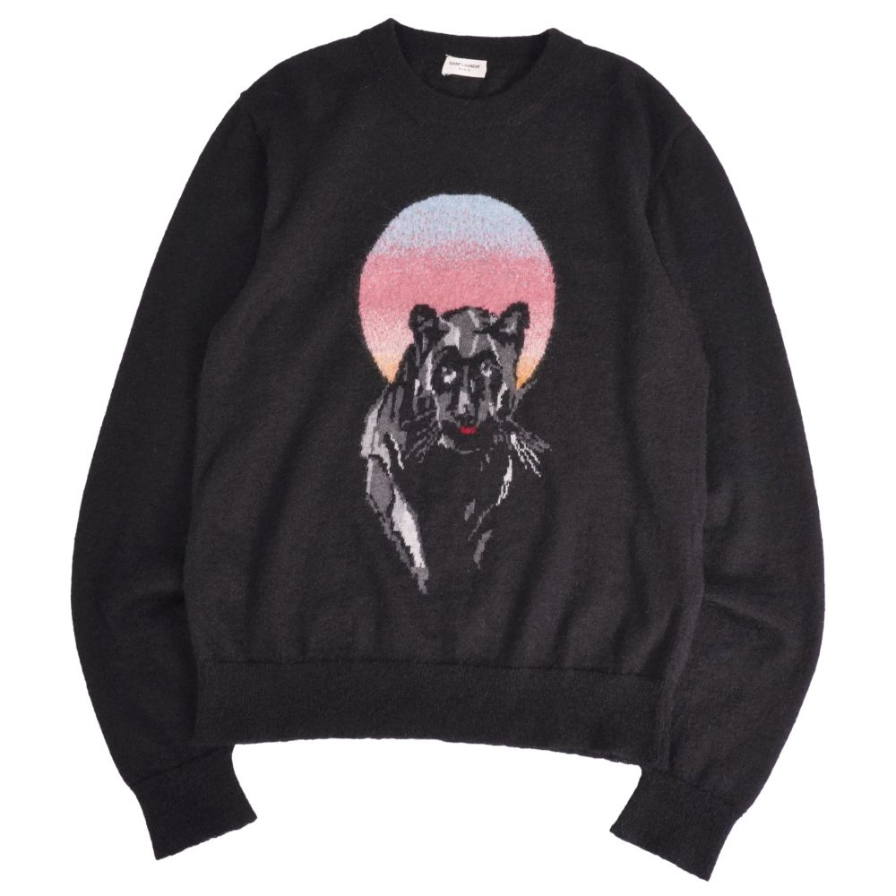 【極美品】サンローラン 光の都市 SAINT LAURENT PARIS 編み物 スウェーター ロング捩り 長袖 モヘヤ トップス メンズ イタリア製 M 黒いこと【中古】
