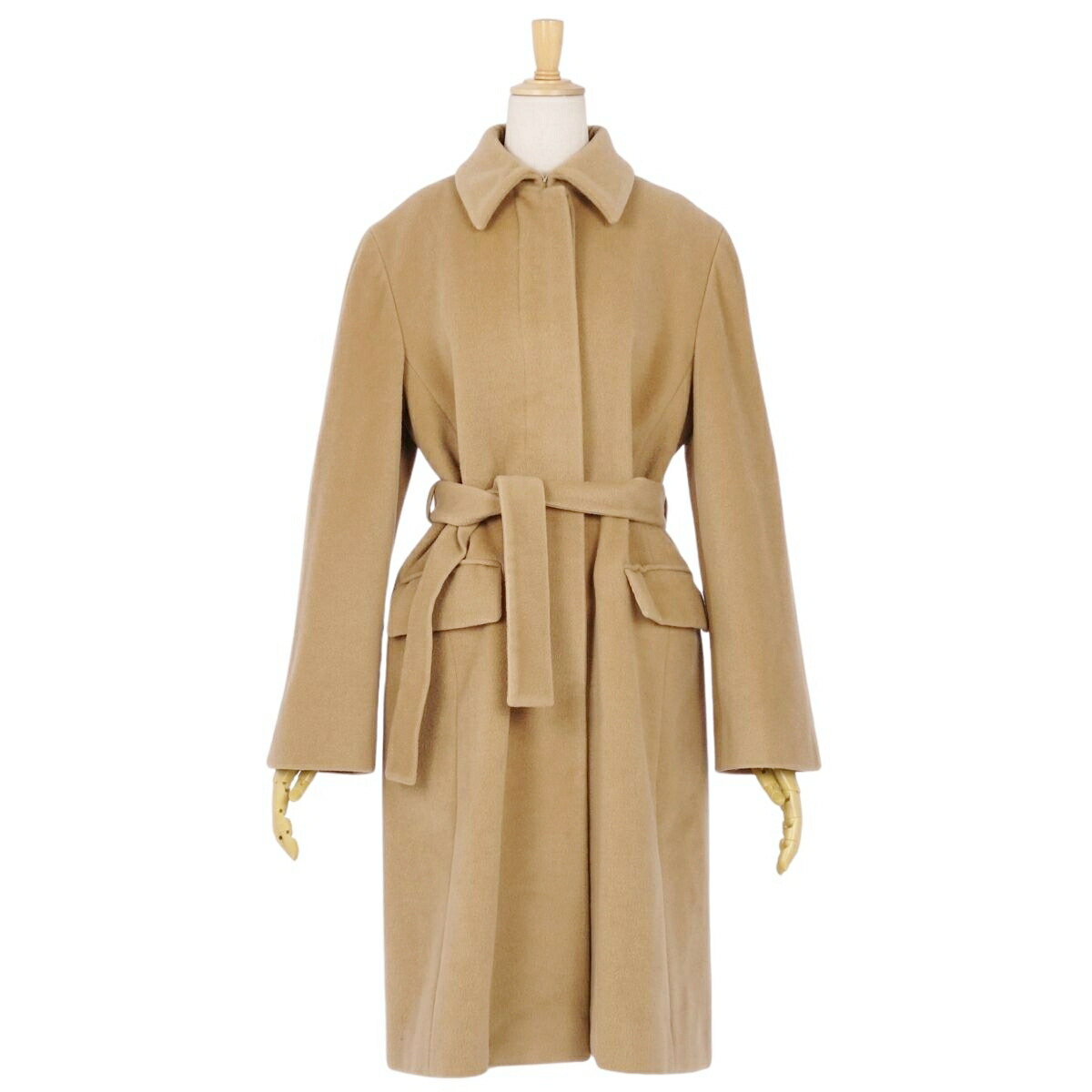 【美品】マックスマーラ Max Mara コート ロングコート ベルト付き ウール アウター レディース イタリア製 JI38 USA4 GB6(M相当) ベージュ【中古】|MODEST LORD 仙台 店