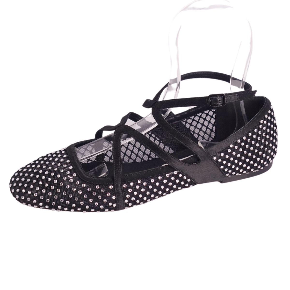 【新古品】ジミーチュウ JIMMY CHOO パンプス アストリアフラット ラインストーン メッシュ シューズ 靴 レディース イタリア製 38(28cm相当) ブラック【中古】