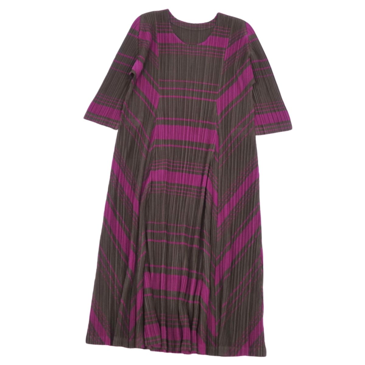 プリーツプリーズ イッセイミヤケ オーバーサイズロングワンピース 総柄 半袖 プリーツプリーズ イッセイミヤケ オーバーサイズロング