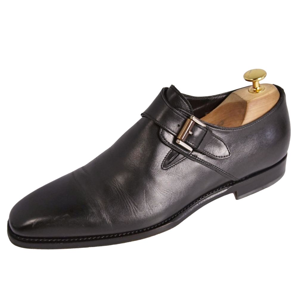 【美品】サントーニ Santoni レザーシューズ モンクストラップ ビジネスシューズ 革靴 メンズ 6(25cm相当) ブラック【中古】