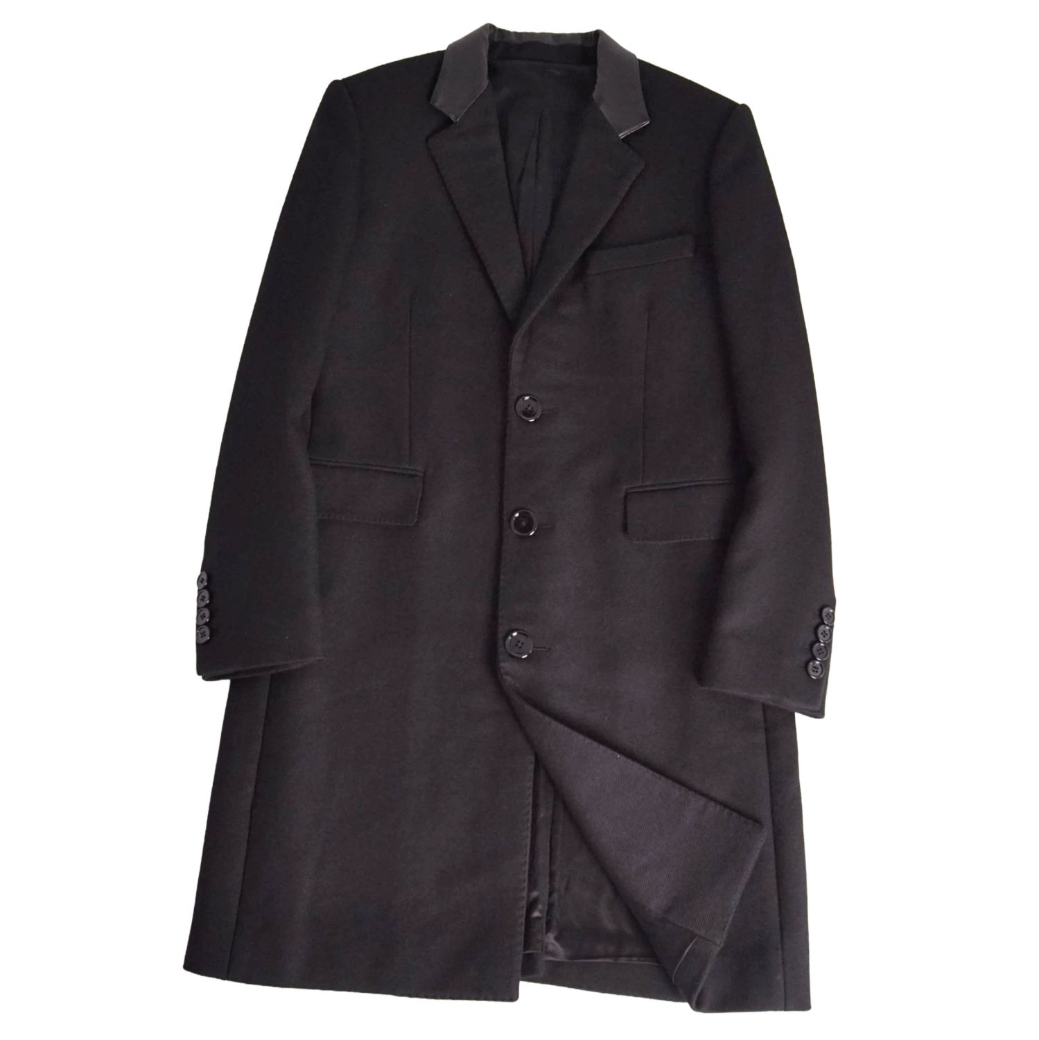 【新品同様】セリーヌ CELINE コート チェスターコート ロングコート ウール シルク ラムレザー アウター メンズ 46(S相当) ブラック【中古】|MODEST LORD 仙台 店