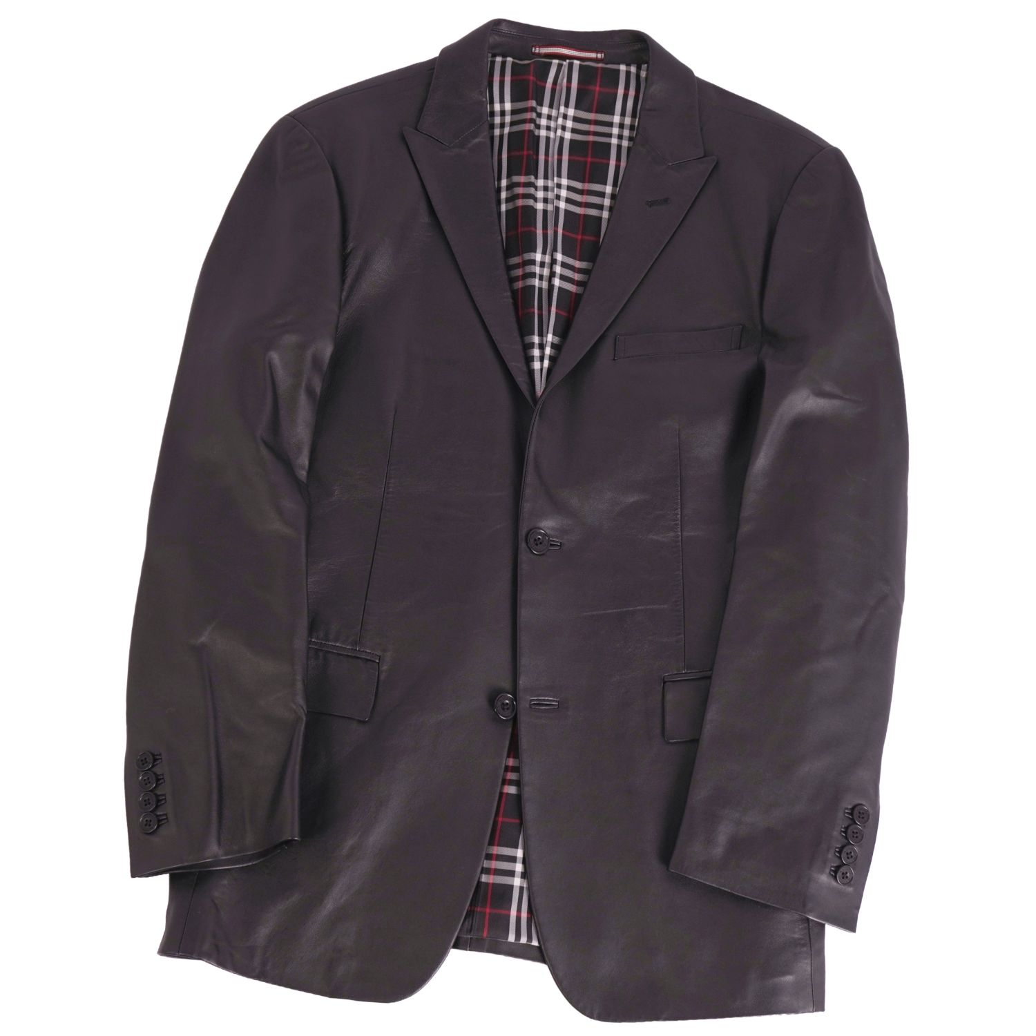 Joneyバーバリーブラックレーベル 2B レザーテーラードジャケットL黒 バーバリーブラックレーベル BURBERRY BLACK LABEL テーラード