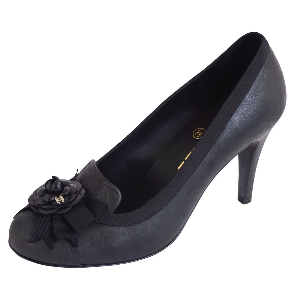 【美品】シャネル CHANEL パンプス 13B G29489 カメリア ココマーク レザー ヒール シューズ 靴 レディース イタリア製 36C ブラック【中古】