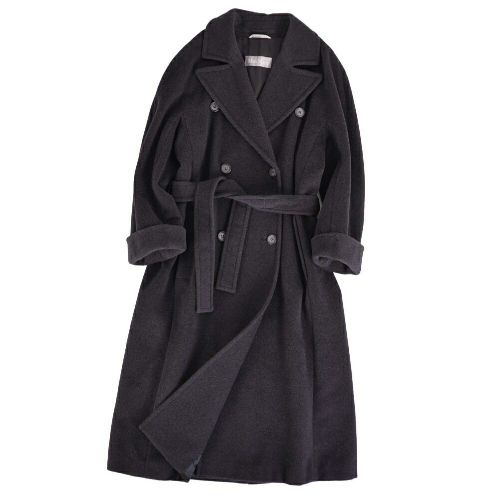 【美品】マックスマーラ Max Mara コート ベルト付き ロングコート ウール アウター レディース イタリア製 JI36 USA2 GB4(XS相当) ダークグレー【中古】