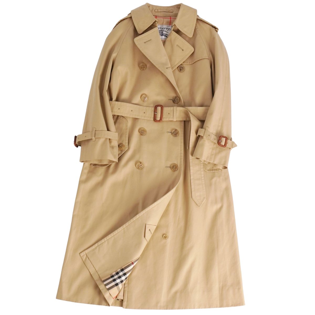 【美品】Vintage バーバリー Burberrys 厚地の外套 トレンチコート 綿織物100％ 裏照合のしるし アウター レディース 7AB2(S好いかげんに) ベージュ【中古】