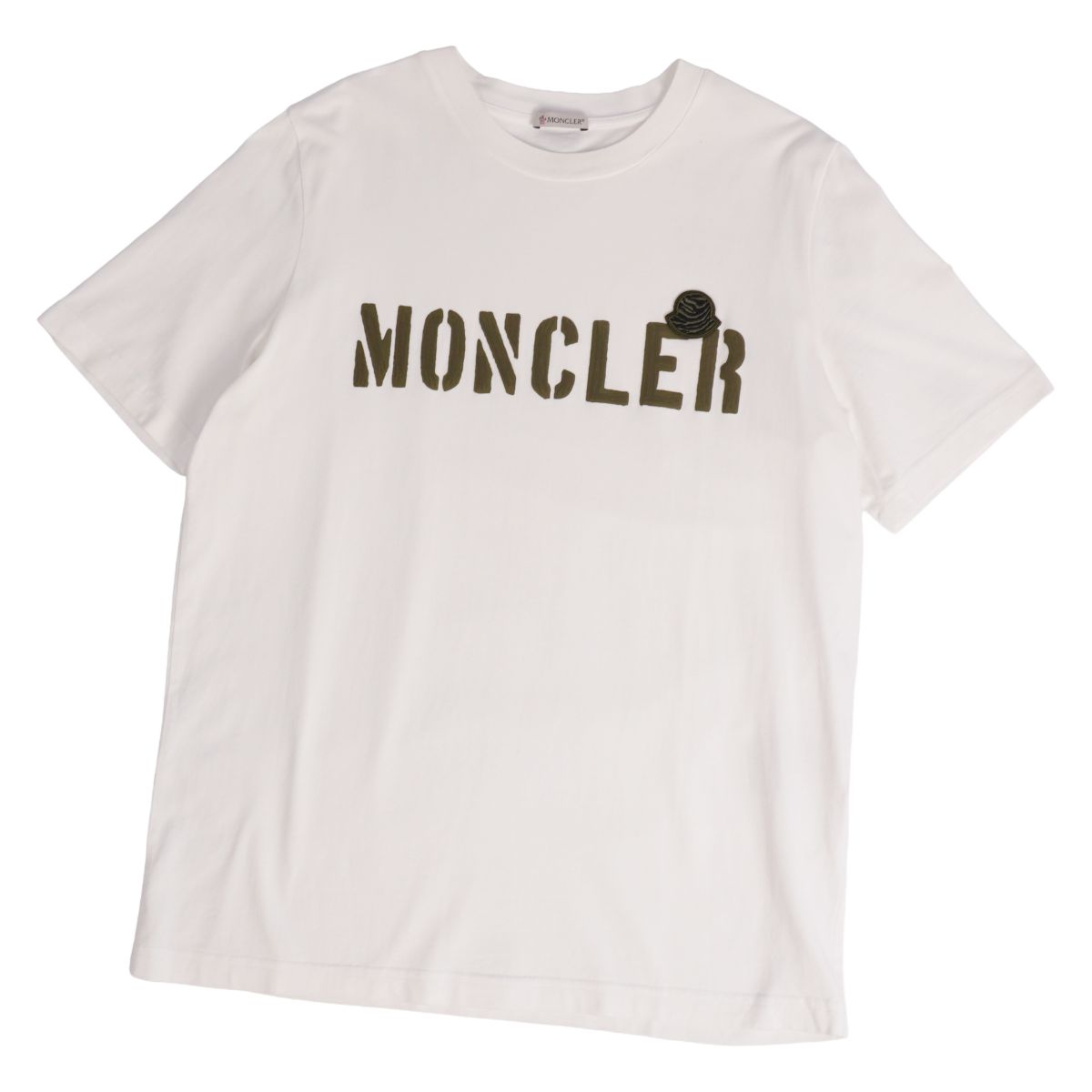 【美品】モンクレール MONCLER 2022 Tシャツ カットソー ショートスリーブ 半袖 ロゴ コットン トップス メンズ S ホワイト/カーキグリーン【中古】|MODEST LORD 仙台 店