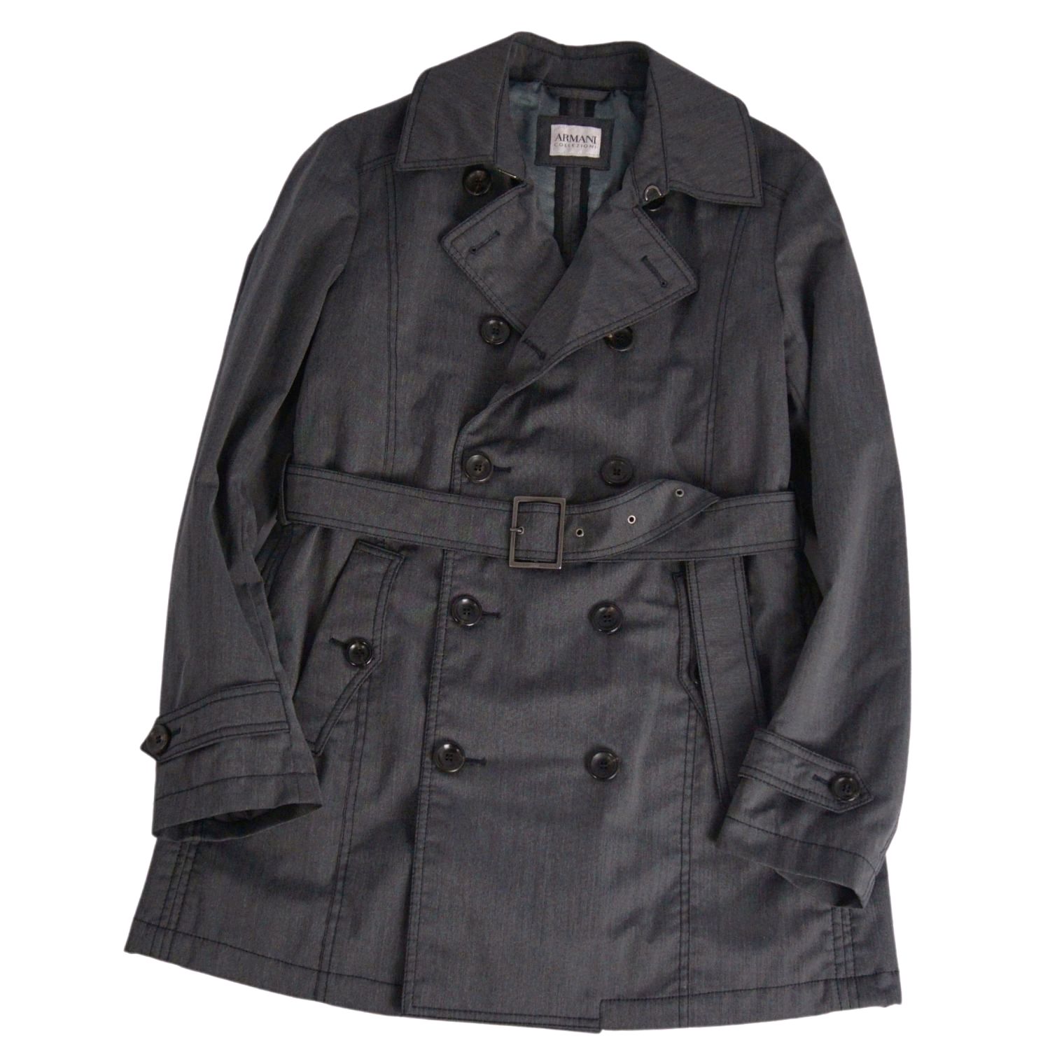 【美品】アルマーニ コレッツォーニ ARMANI COLLEZIONI コート トレンチコート 中綿入り ポリエステル アウター メンズ 46(S相当) グレー【中古】