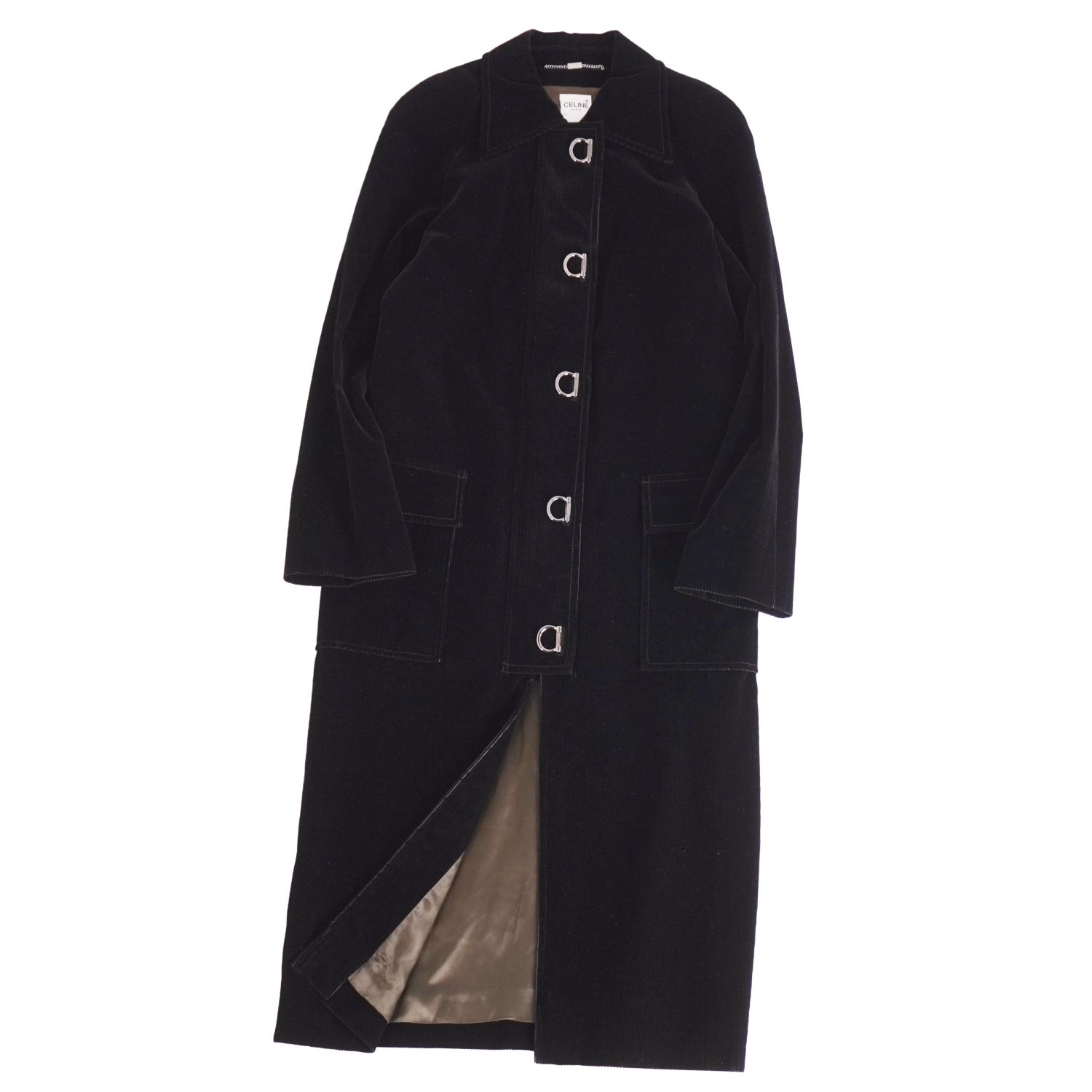 【極美品】Vintage セリーヌ CELINE コート ロングコート ジップアップ コーデュロイ ベロア アウター レディース 38(M相当) ブラック【中古】|MODEST LORD 仙台 店