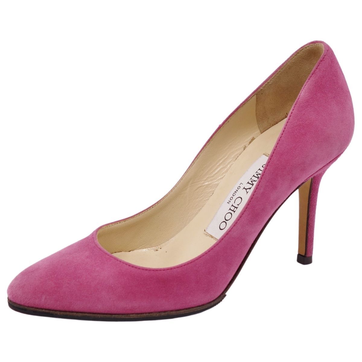 【美品】ジミーチュウ JIMMY CHOO パンプス 踵 ラウンドトゥ スウェードレザー シューズ レディース 34(21糎好いかげんに) ピンクパープル【中古】