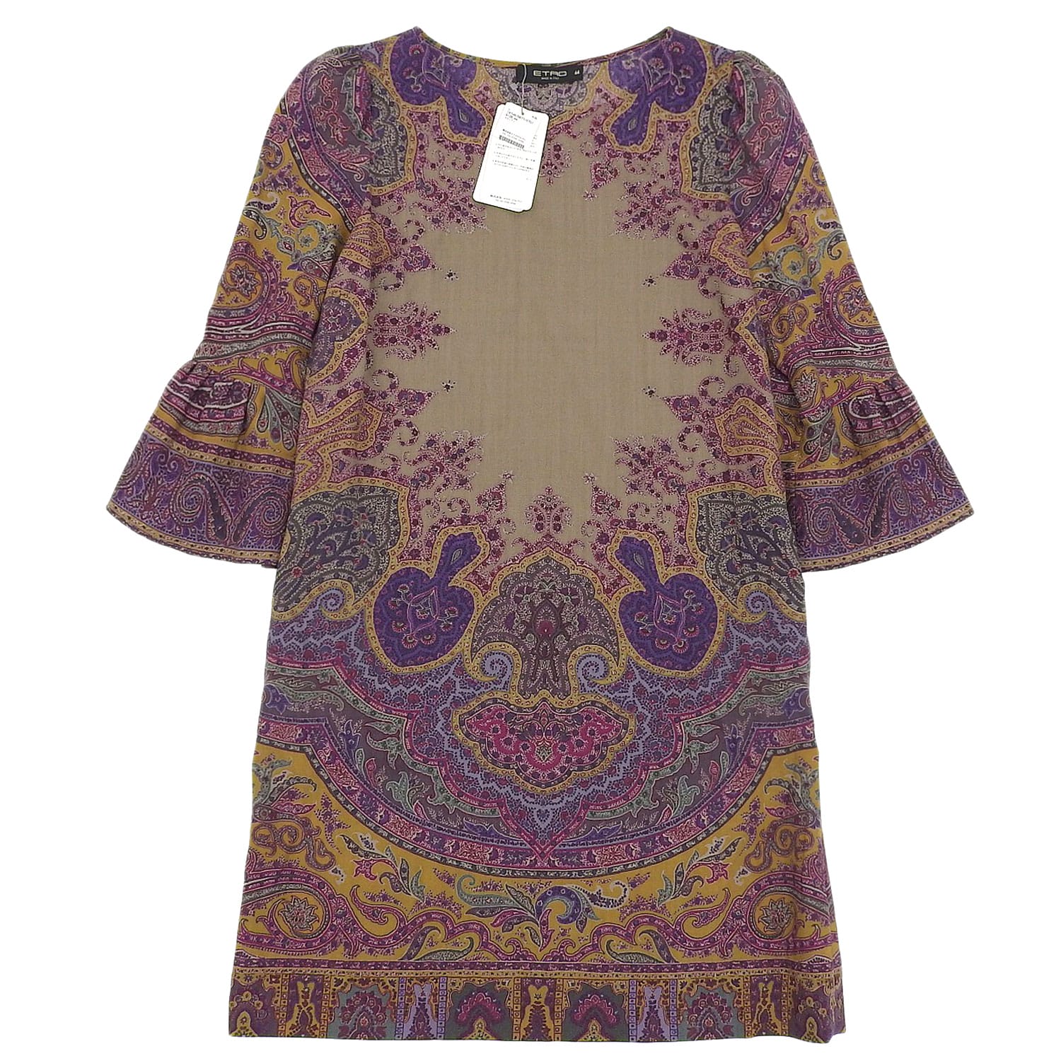 【新古品】エトロ ETRO ワンピース フレアスリーブ 七分袖 ペイズリー柄 総柄 ウール トップス レディース イタリア製 44(XL相当) マルチカラー【中古】｜MODEST LORD 仙台 店