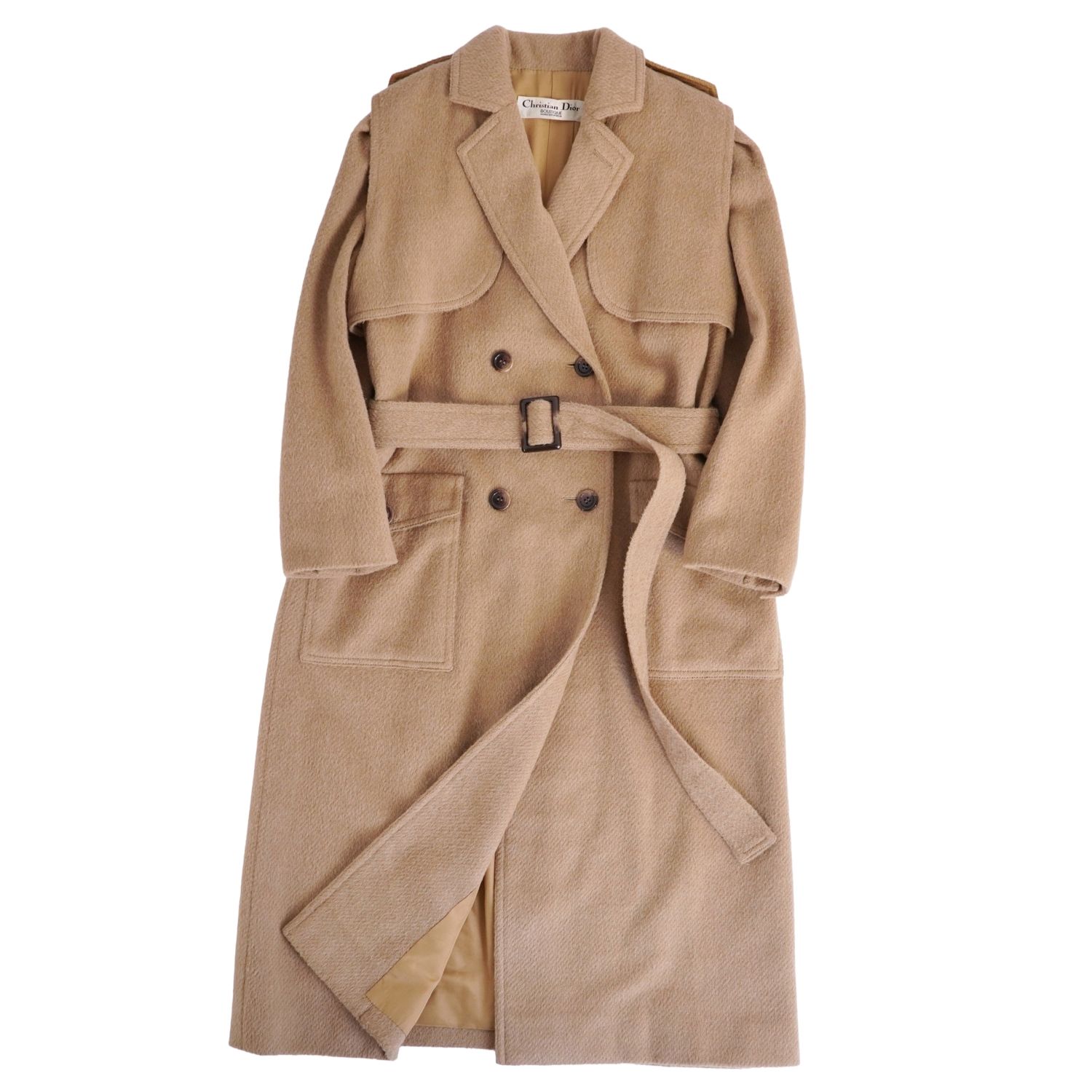 【極美品】Vintage クリスチャンディオール Christian Dior コート トレンチコート ロングコート ダブルブレスト アウター レディース M~L相当(サイズタグ欠品) ベージュ【中古】