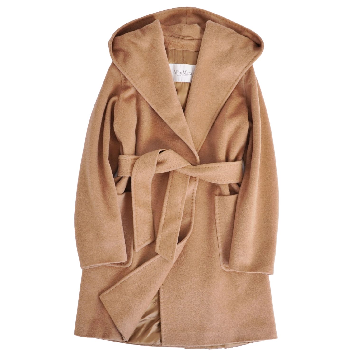 【美品】マックスマーラ Max Mara 白タグ RIALTO リアルト コート フード付き キャメル100％ アウター レディース JI42 USA8 FB40(L相当) ブラウン【中古】｜MODEST LORD 仙台 店