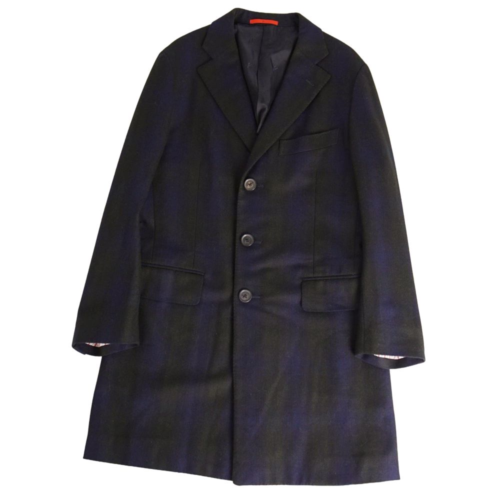 【美品】イザイア ISAIA コート チェスターコート ロングコート ストライプ ウール カシミヤ アウター メンズ イタリア製 48(M相当) ブラック/ネイビー【中古】