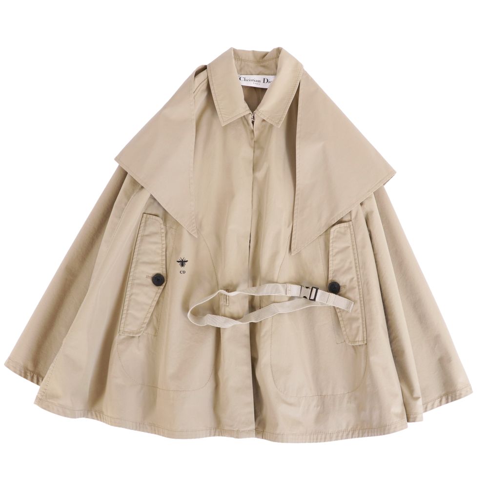 【極美品】ディオール Christian Dior 厚地の外套 2022 ポンチョ ケープ 綿織物 ギャバジン アウター レディース イタリア製 S ベージュ【中古】