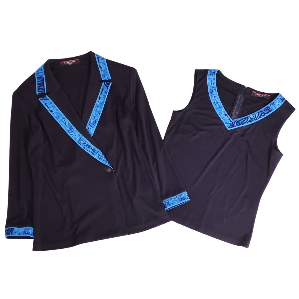レオナール LEONARD FASHION アンサンブル ジャケット ブラウス ジャージー レディース L ブラック/ブルー【中古】｜MODEST LORD 仙台 店