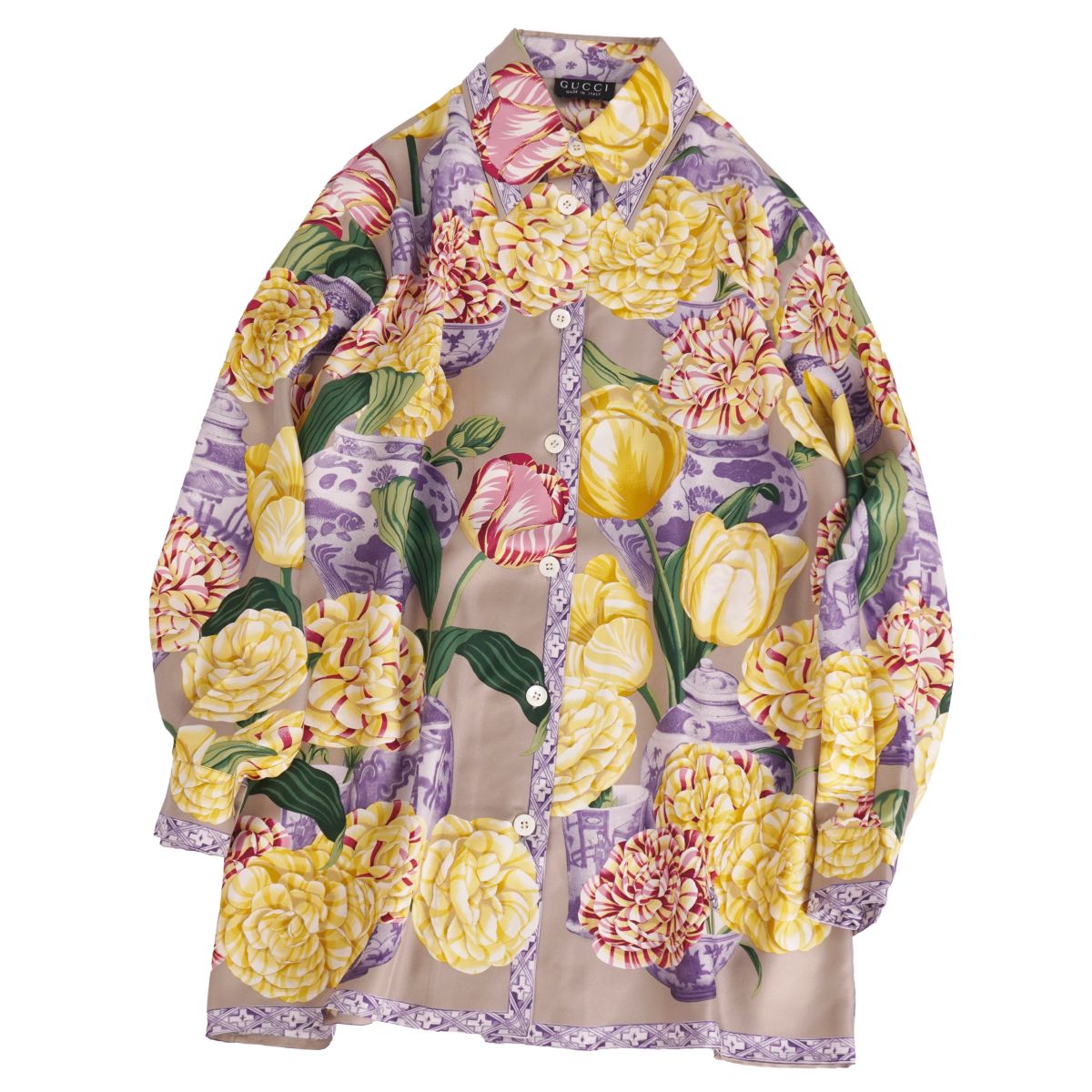 グッチ　トムフォード期　薔薇柄　ブラウス　ボウタイ　フラワー　フローラ　シルク 美品 グッチ GUCCI シャツ ブラウス トムフォード期 総柄 シルク100