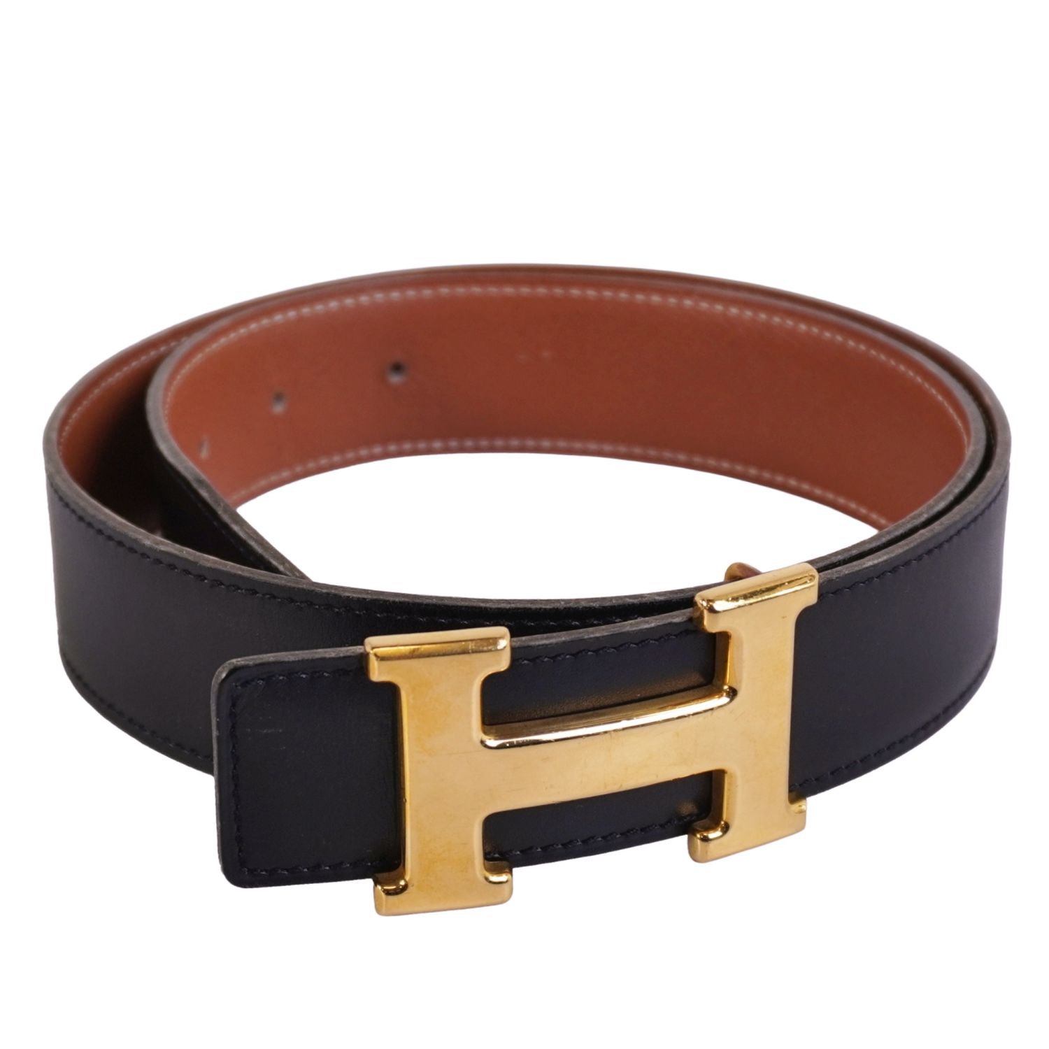 【美品】Vintage エルメス HERMES 96年 胴締め リヴァーシブル コンスタンス Hロゴタイプ金具 なめし革 バックル レディース フランス共和国製 70 黒いこと/赤銅色【中古】