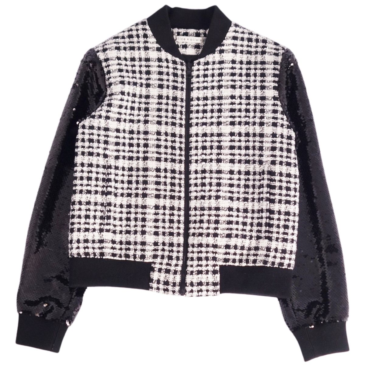 【極美品】アリスアンドオリビア Alice＋Olivia ジャケット ジップアップ ミックスツイード スパンコール アウター レディース XS ブラック【中古】