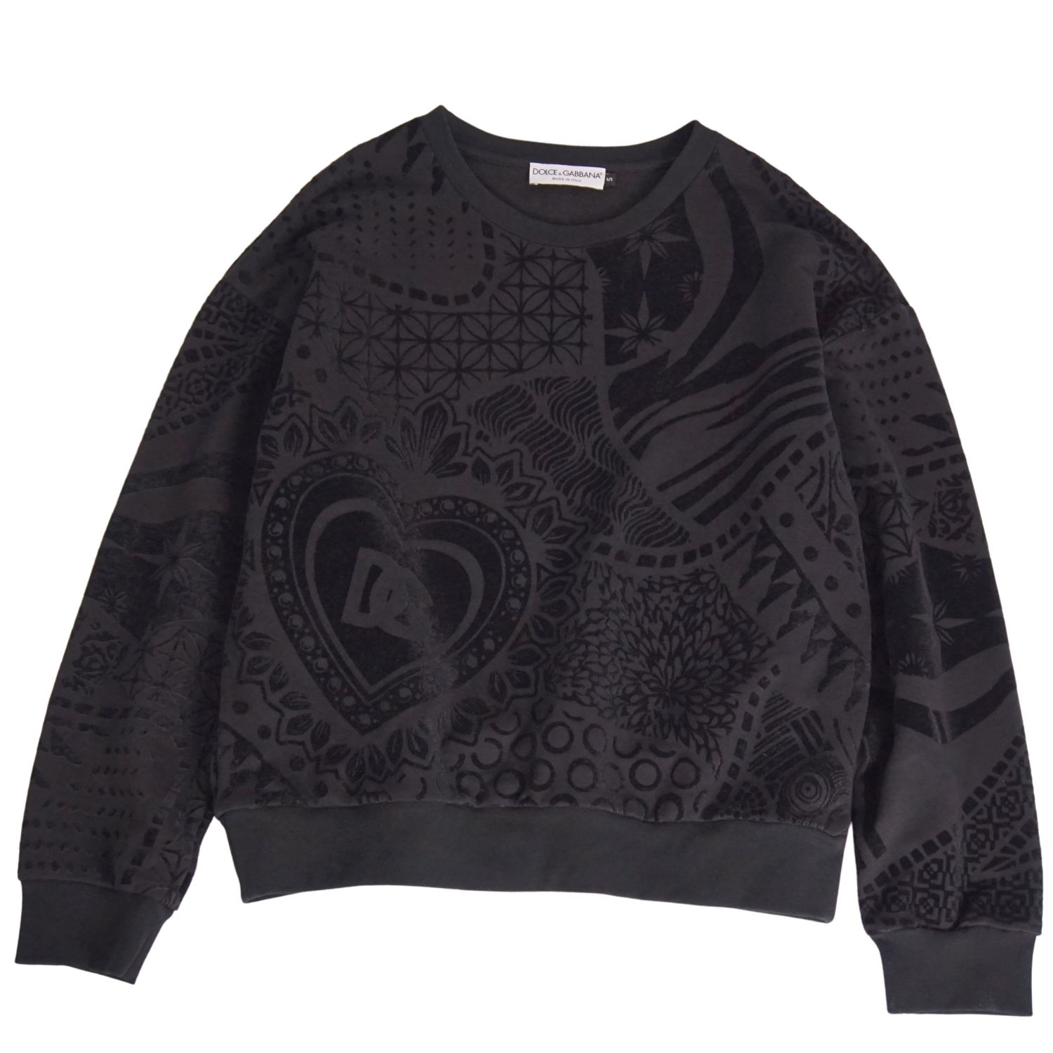 【美品】ドルチェ\u0026ガッバーナ DOLCE\u0026GABBANA 汗水 調教師 ロング捩り 長袖 総柄 綿織物 トップス メンズ イタリア製 S 黒いこと【中古】