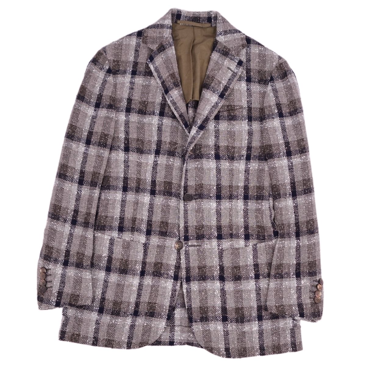 【美品】スティレ ラティーノ Stile Latino 春夏 ジャケット リネン テーラードジャケット シングル チェック柄 ツイード アウター メンズ 42(XS相当) グレー【中古】