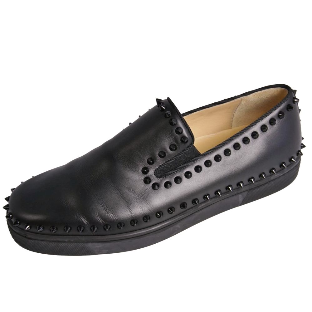 【美品】クリスチャンルブタン Christian Louboutin スニーカー 爪短艇 PIK BOAT スリッポン スパイク スタッズ なめし革 シューズ 靴 メンズ 43.5(28.5糎好いかげんに) 黒いこと【中古】 スニーカー-メンズ靴
