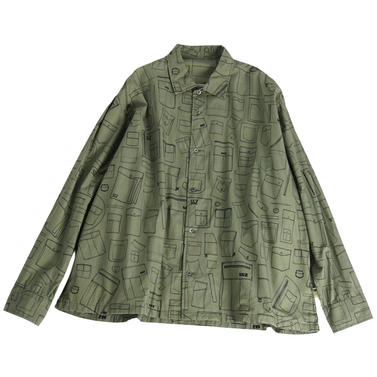 【美品】エスエスズィー SSZ シャツ ロングスリーブ 長袖 総柄 コットン トップス メンズ S カーキグリーン【中古】|MODEST LORD 仙台 店
