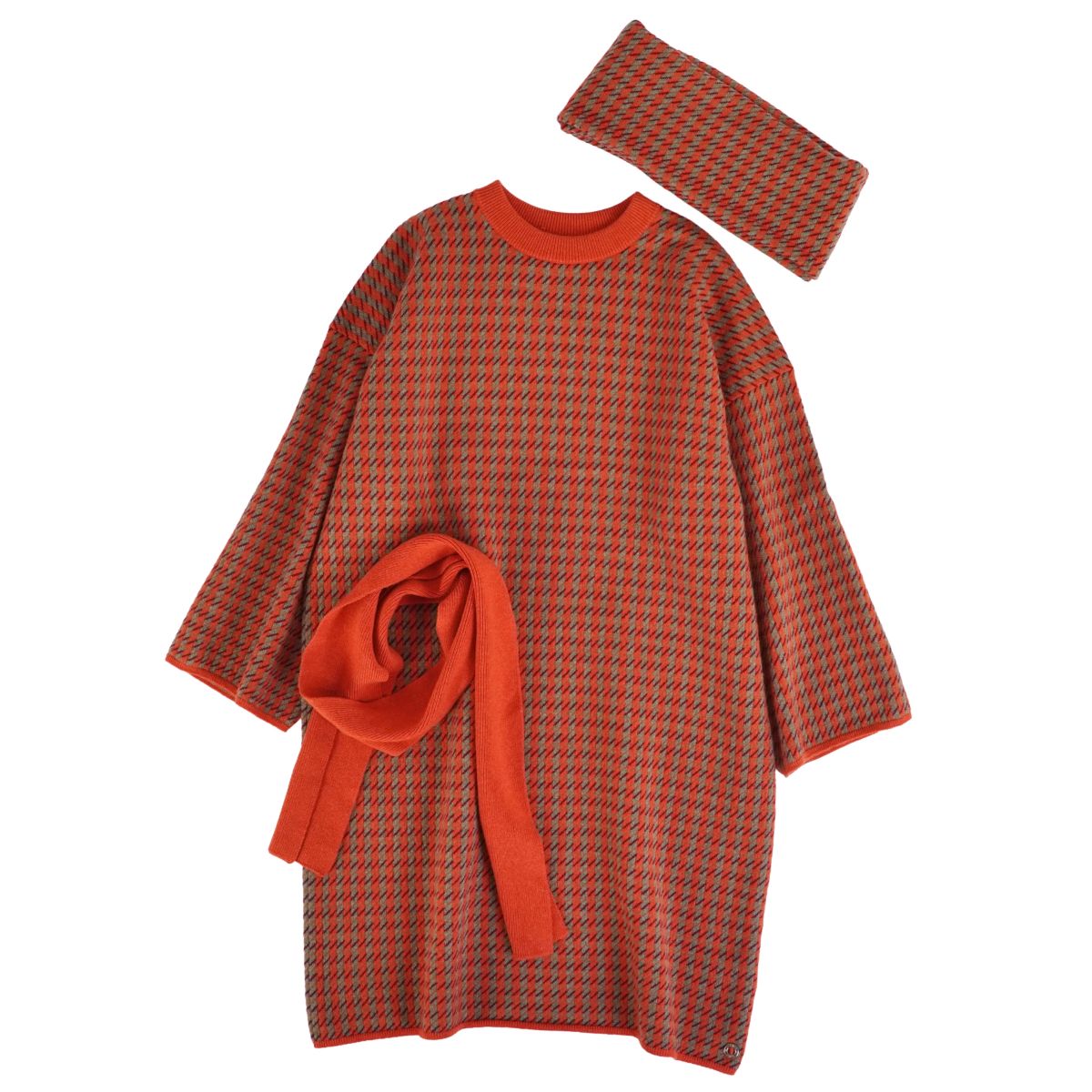 【極美品】エルメス HERMES 編み物 スウェーター 衣装 スヌード 胴締め付き添い人 カシミール 連合王国製 レディース 34(S好いかげんに) オレンジ色/薄墨色【中古】