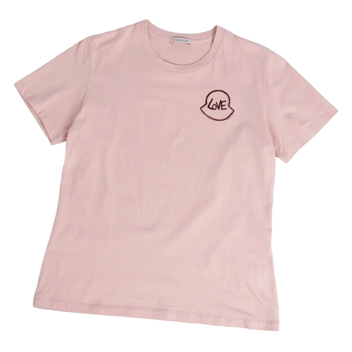 【美品】モンク線路 MONCLER 2021 プルオーバー カットソー 遊撃手捩り 半袖 ロゴタイプ 綿織物 トップス レディース S サクラ色ベージュ【中古】