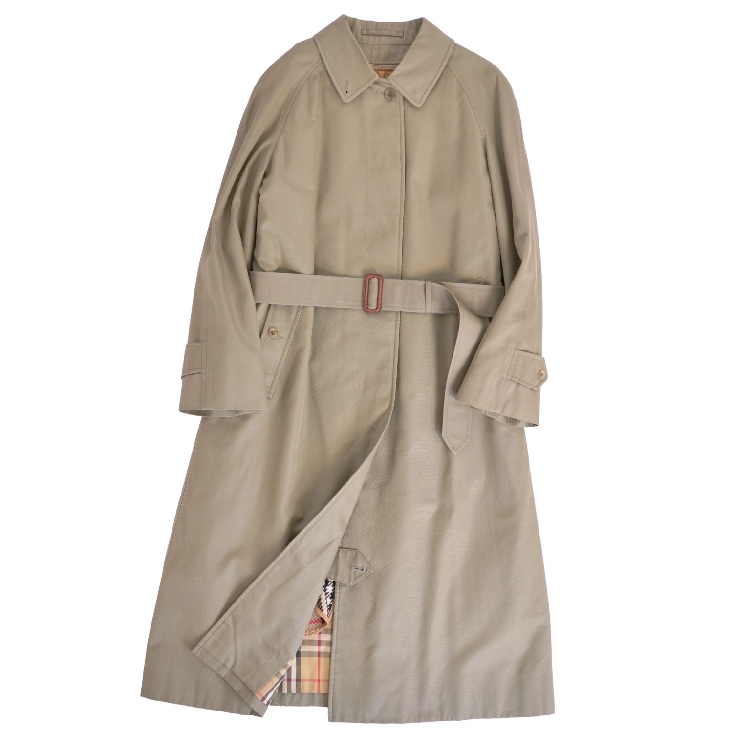 【極美品】Vintage バーバリー Burberrys コート ステンカラーコート バルマカーンコート ライナー付き 裏チェック アウター レディース 11AB3(L相当) カーキ【中古】
