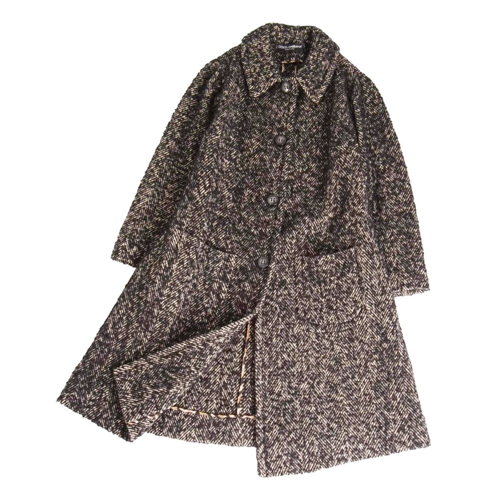 【美品】ドルチェ\u0026ガッバーナ DOLCE\u0026GABBANA 厚地の外套 ロング厚地の外套 羊毛 ツィード アウター レディース イタリア製 36(XS好いかげんに) 黒いこと【中古】