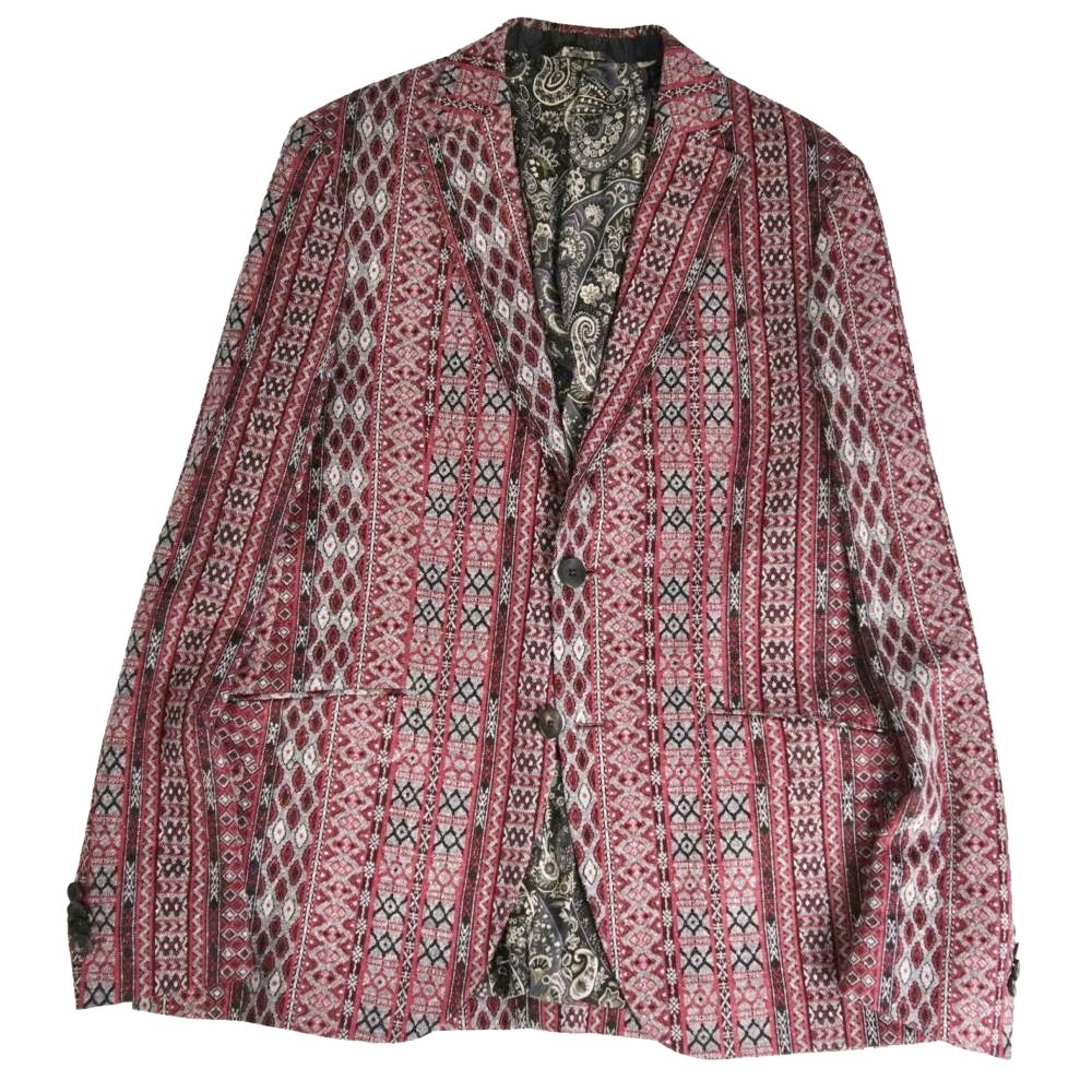 【極美品】エトロ ETRO ジャケット テーラード 総柄 リネン シルク アウター メンズ イタリア製 52 レッド【中古】