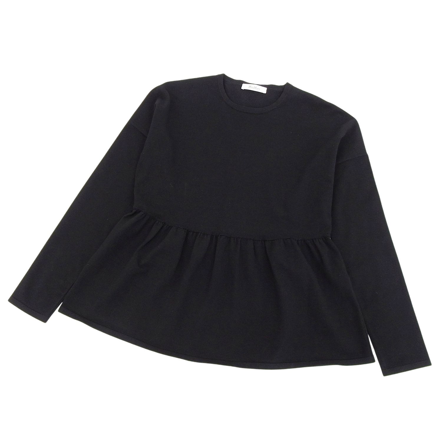 【美品】マックスマーラ Max Mara カットソー ロング衣袂 長袖 無地 プルオーバー トップス レディース M 黒いこと【中古】