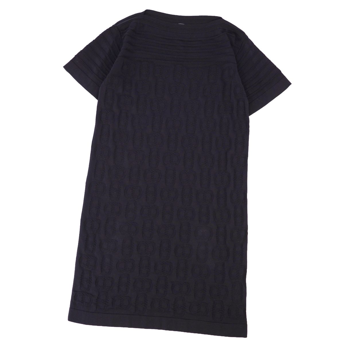 【極美品】エルメス HERMES ワンピース 23SS ニット ショートスリーブ 半袖 シェーヌダンクル マイヨン トップス レディース イタリア製 34(S相当) ダークネイビー【中古】