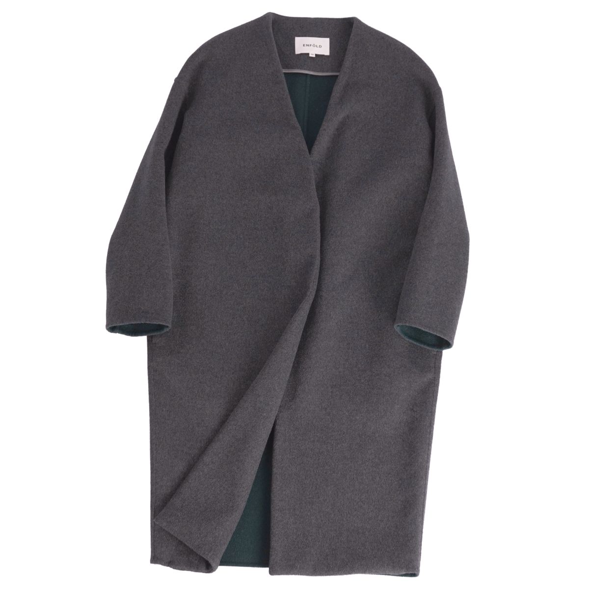 未使用級✨22AW✨エンフォルド ノーカラーコート ダブルフェイス グレー 36 kldclothing_do4ktalvtpa7