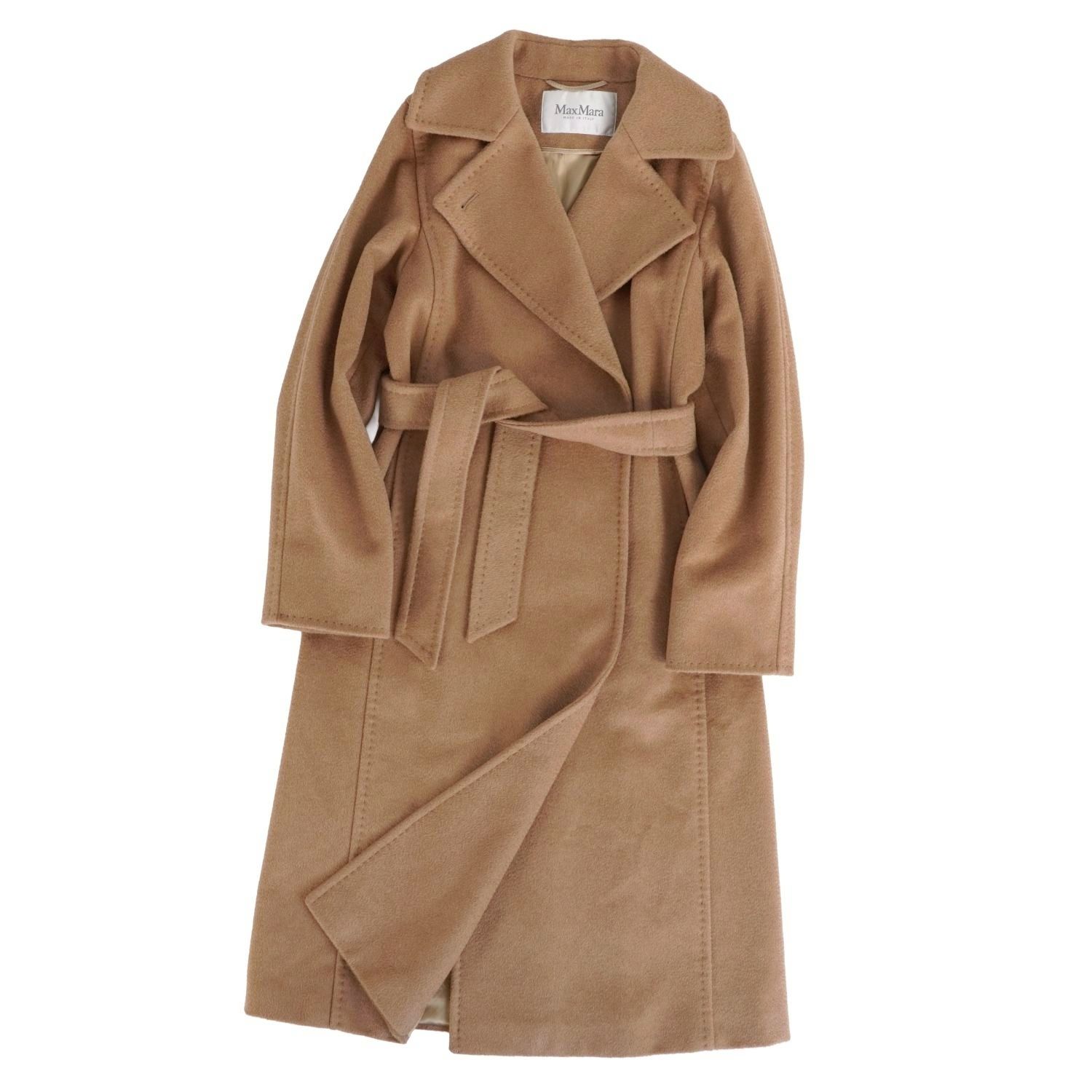 【美品】マックスマーラ Max Mara 2020年 白引き舟 MANUELA マニュエラ 厚地の外套 胴締め付き添い人 ロング厚地の外套 さあ美厚地の外套 駱駝100％ アウター レディース JI34 USA0 FB32(XXS好いかげんに) 赤銅色【中古】