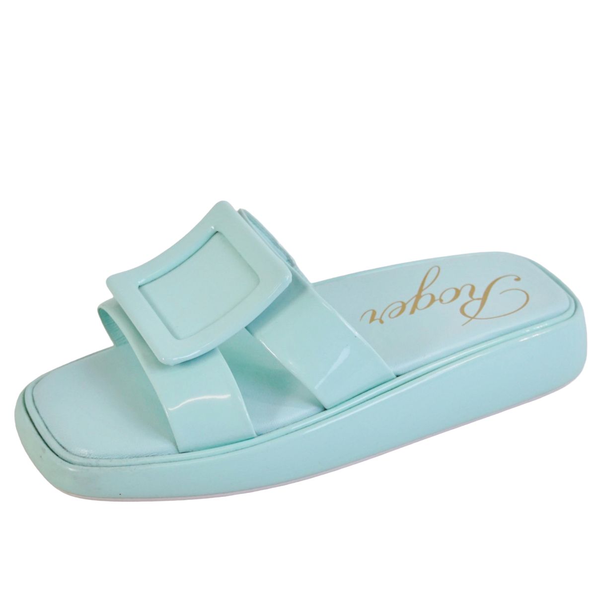 【新古品】ロジェヴィヴィエ Roger Vivier サンダル ベルヴィヴィエ 横すべりサンダル 専売特許なめし革 エナメル イタリア製 シューズ 靴 レディース 36(23糎好いかげんに) ペパーミント青色【中古】