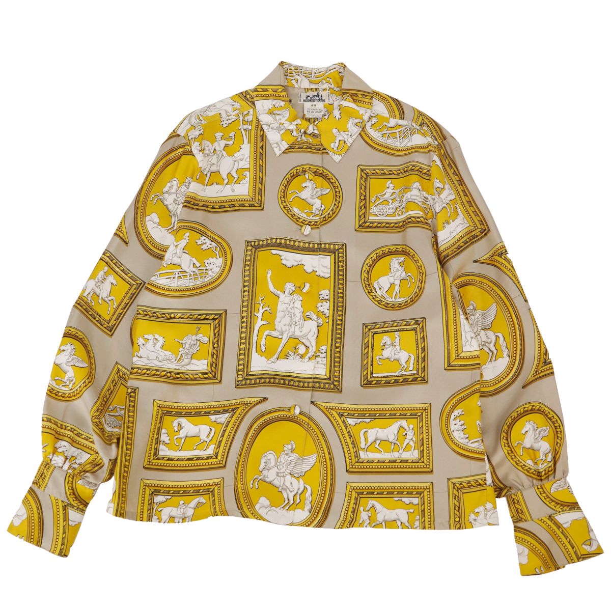 【美品】Vintage エルメス HERMES シャツ ブラウス ロングスリーブ 長袖 総柄 シルク トップス レディース フランス製 40(M相当) マルチカラー【中古】|MODEST LORD 仙台 店