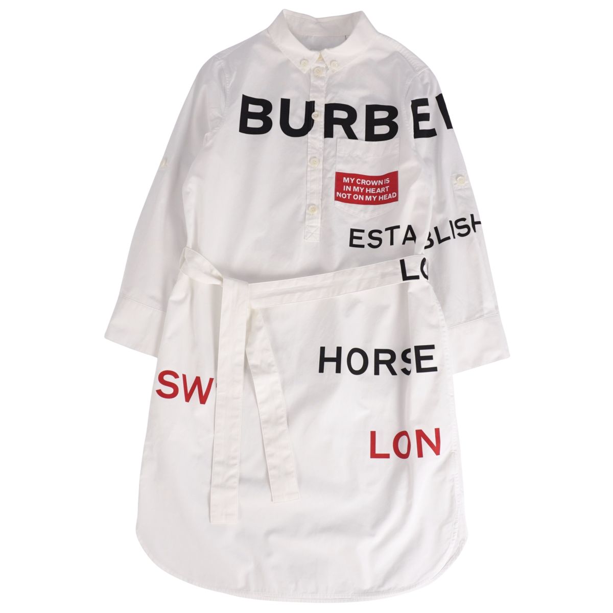 【美品】バーバリー BURBERRY ワンピース ベルト付き シャツワンピース ロゴ コットン トップス レディース 36(S相当) ホワイト【中古】｜MODEST LORD 仙台 店 21,931円