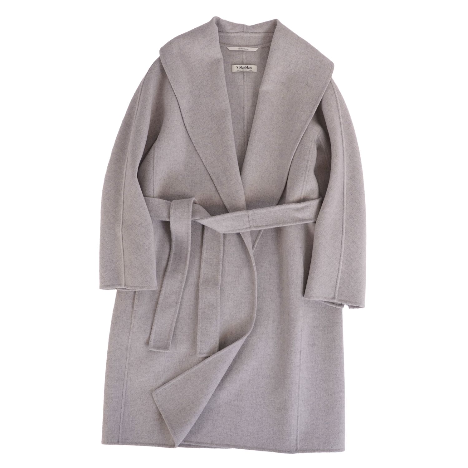 【美品】エス マックスマーラ S Max Mara 2020年 cucito a mano クチートアマーノ コート ラップコート ボタンレス ベルト付き ウール アウター レディース JI38 USA4 FB36(S相当) グレー【中古】|MODEST LORD 仙台 店