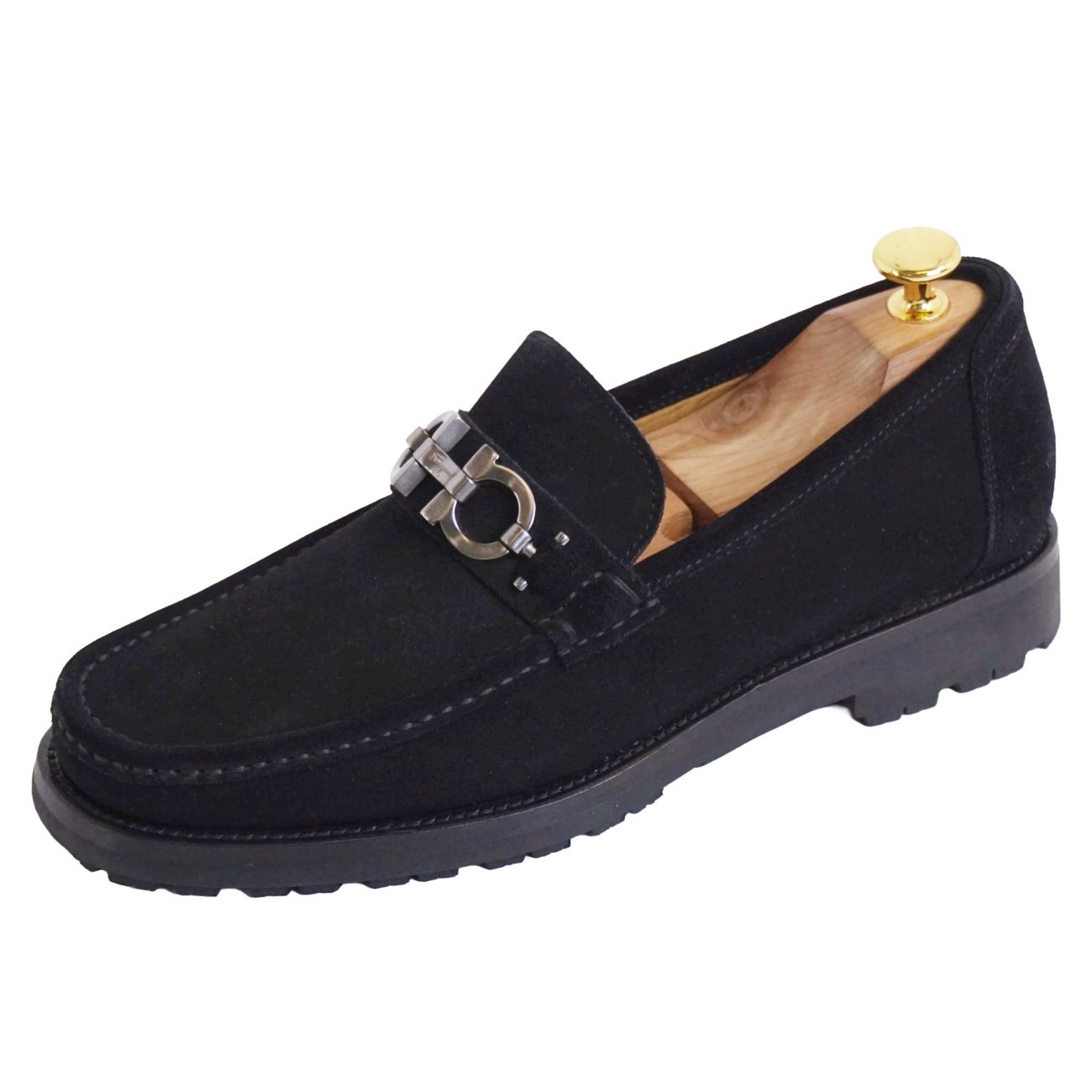 【美品】サルヴァトーレ フェラガモ Salvatore Ferragamo ローファー モカシン ガンチーニ スウェードレザー シューズ 革靴 メンズ イタリア製 6.5EE(25cm相当) ブラック【中古】｜MODEST LORD 仙台 店 19,206円