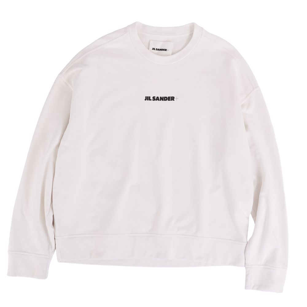 【美品】ジルサンダー JIL SANDER+ 汗水 2020 調教師 ロング捩り 長袖 ロゴタイプ 綿織物 トップス メンズ イタリア製 XL 白いこと【中古】