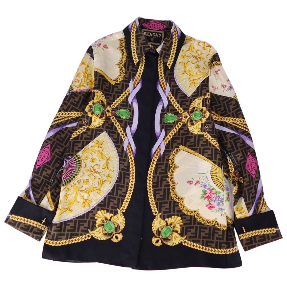 フェンダーチェ ☆ 長袖シルクシャツ フェンディ ヴェルサーチ バロック調　総柄 楽天市場】FENDACE フェンダーチェ ゴールド バロック 長袖シャツ