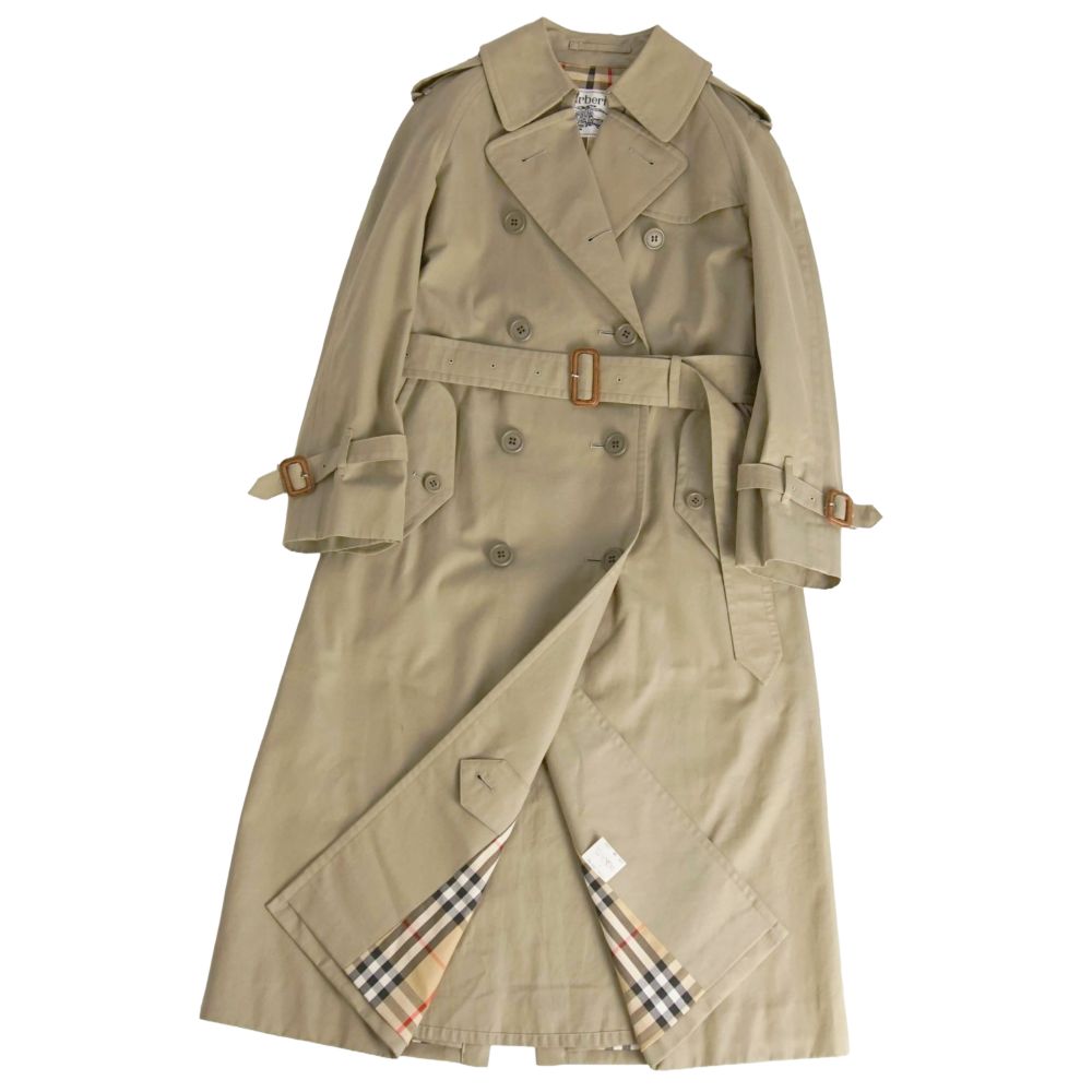 【極美品】Vintage バーバリー Burberrys 厚地の外套 トレンチコート 綿織物100% 裏照合のしるし アウター レディース S ベージュカーキ【中古】